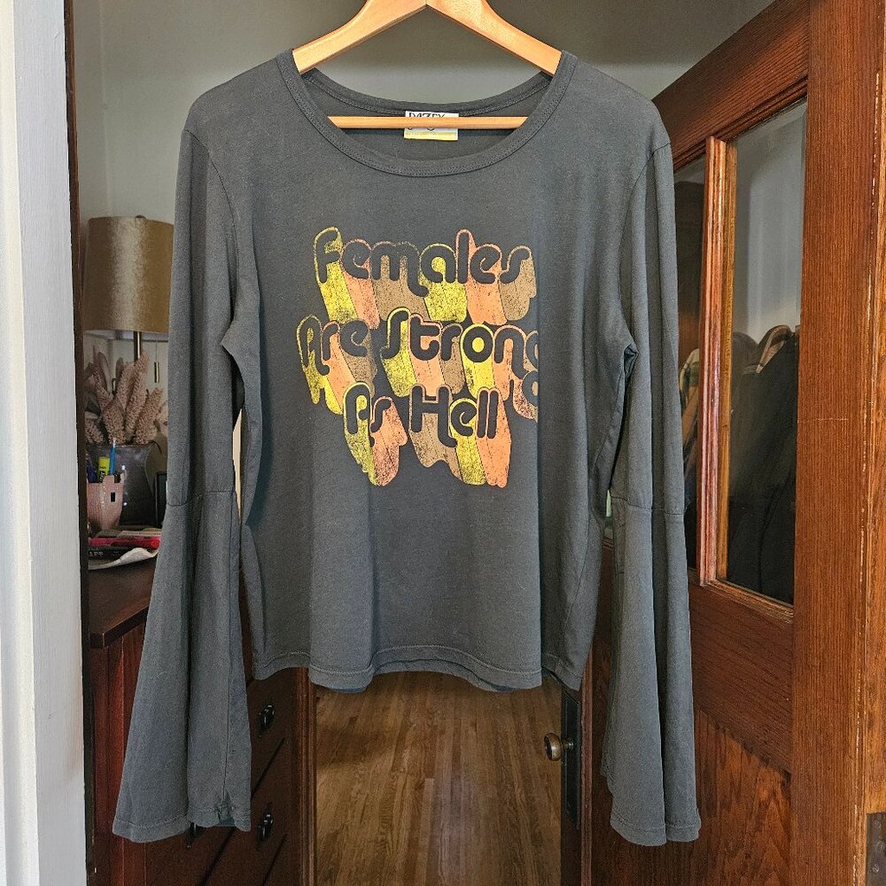 Dazey LA Females Are Strong As Hell Long Flared Sleeves Retro Shirt - Size M/L